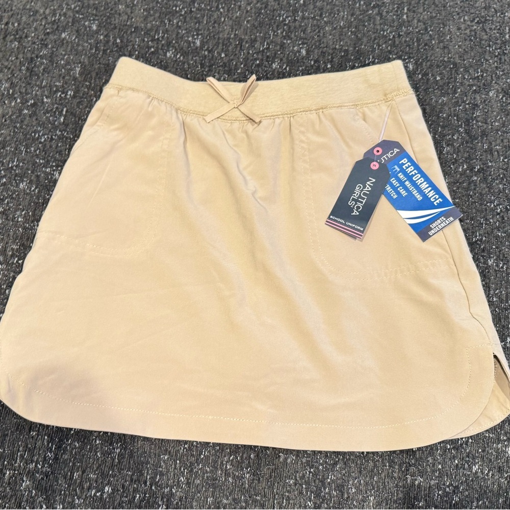 Nautica Girl Schools Uniform Khaki Skort Size 8 Performance Skirt Shorts New